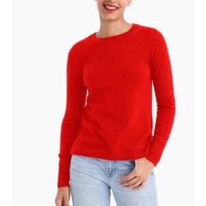 J Crew Divina 100% Cashmere Red Lightweight Crewneck Pull On Long Sweater Sz M